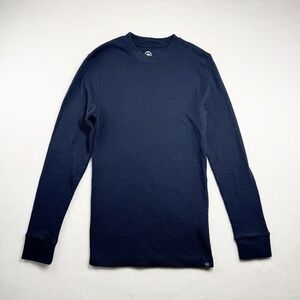 Monument‎ Mens Navy Blue Waffle Knit Thermal Long Sleeve Crew Neck Shirt Small